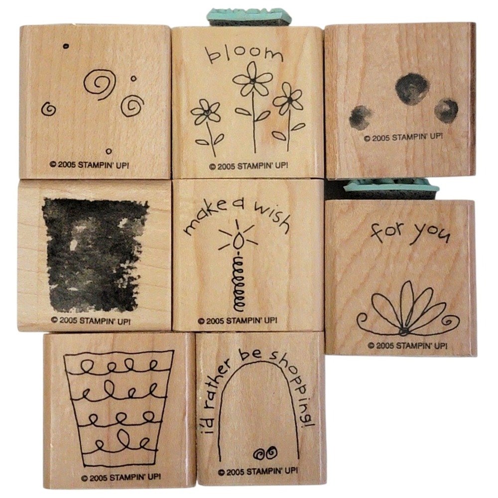 VTG 2005 Stampin Up Fun Filled Rubber Stamp Set 8pc‎ Floral Birthday Shopping